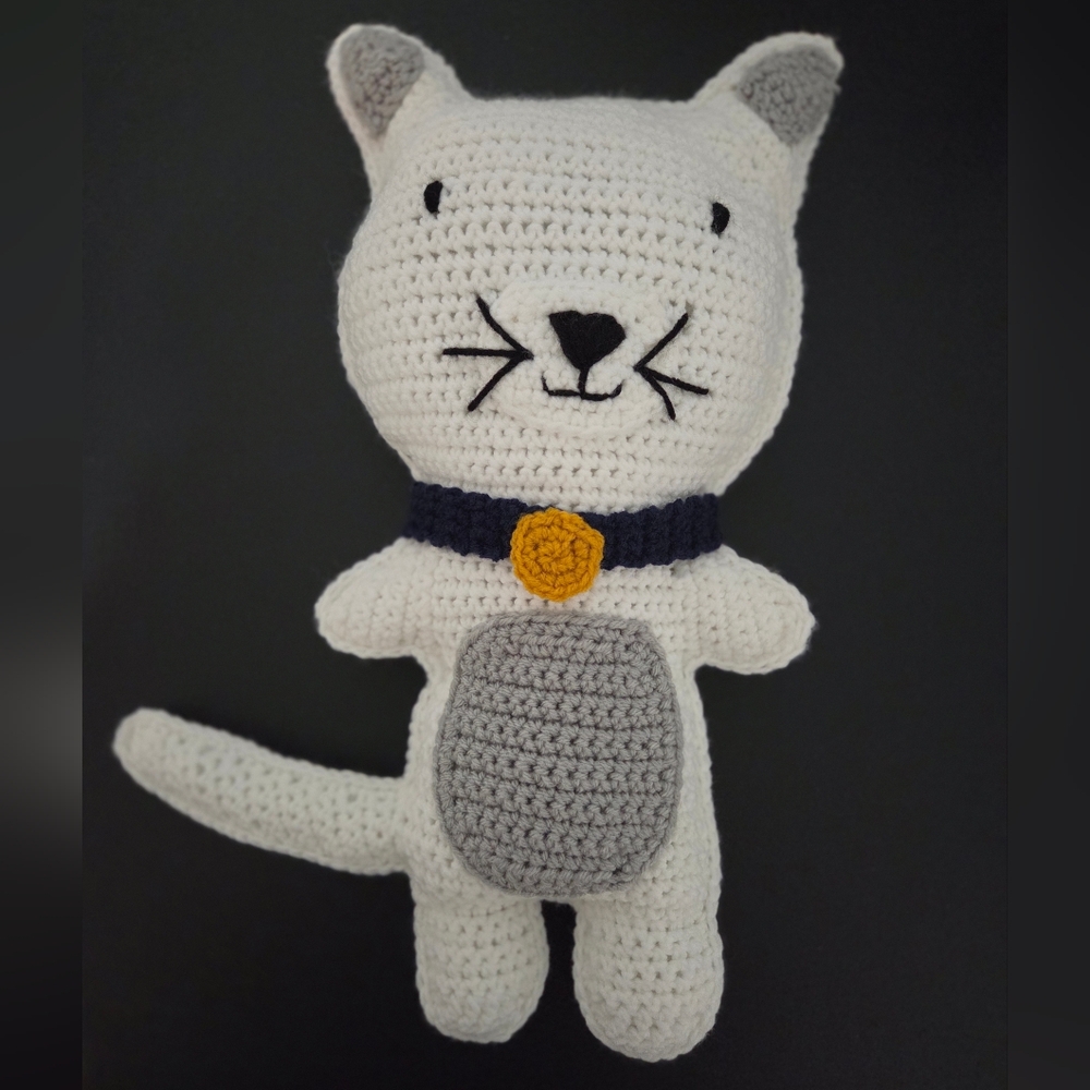 Large White and Gray Crochet Cat Cuddle Buddy